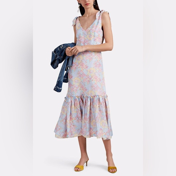 WARM Georgia Dot-Floral Silk Jacquard Shift Dress - Picture 2 of 15
